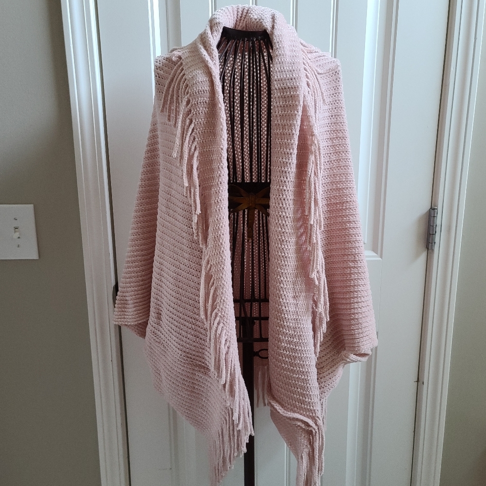 Fringed Pink Sweater Kimono
